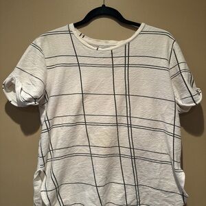 Zara White and Black Grid Short Sleeve Tee